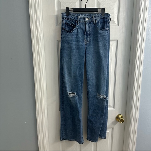 Old Navy Jeans Wide Leg Sky-Hi Extra High Rise Ripped Denim Blue Size 6 Small - Picture 3 of 8